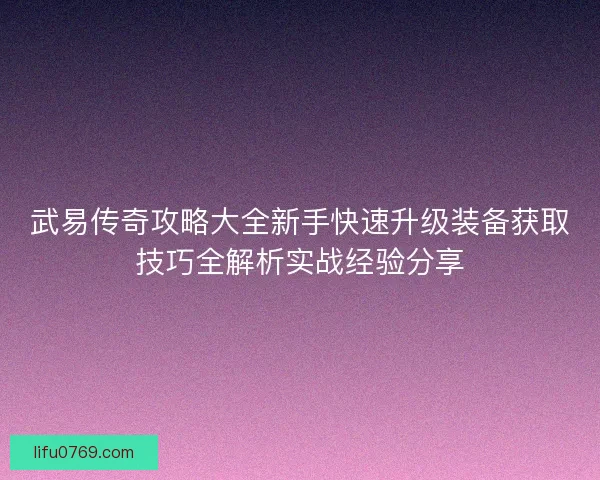 武易传奇攻略大全新手快速升级装备获取技巧全解析实战经验分享